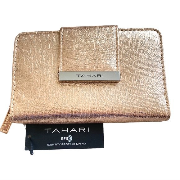 Tahari Handbags - Tahari Metallic Rose Gold Wallet with Identity Protect Lining 6" x 4"